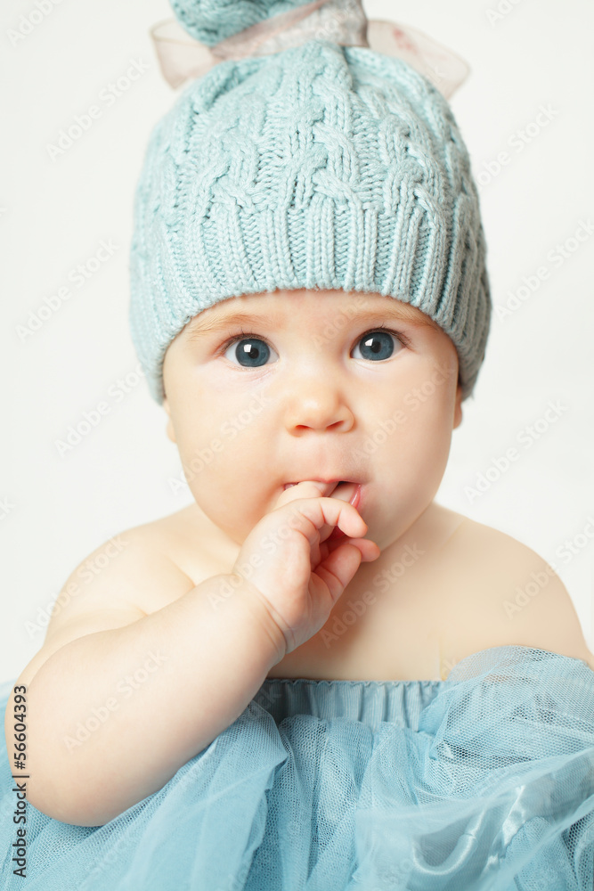 Little baby girl, cute face, birthday card Little baby girl, cute face, birthday card
