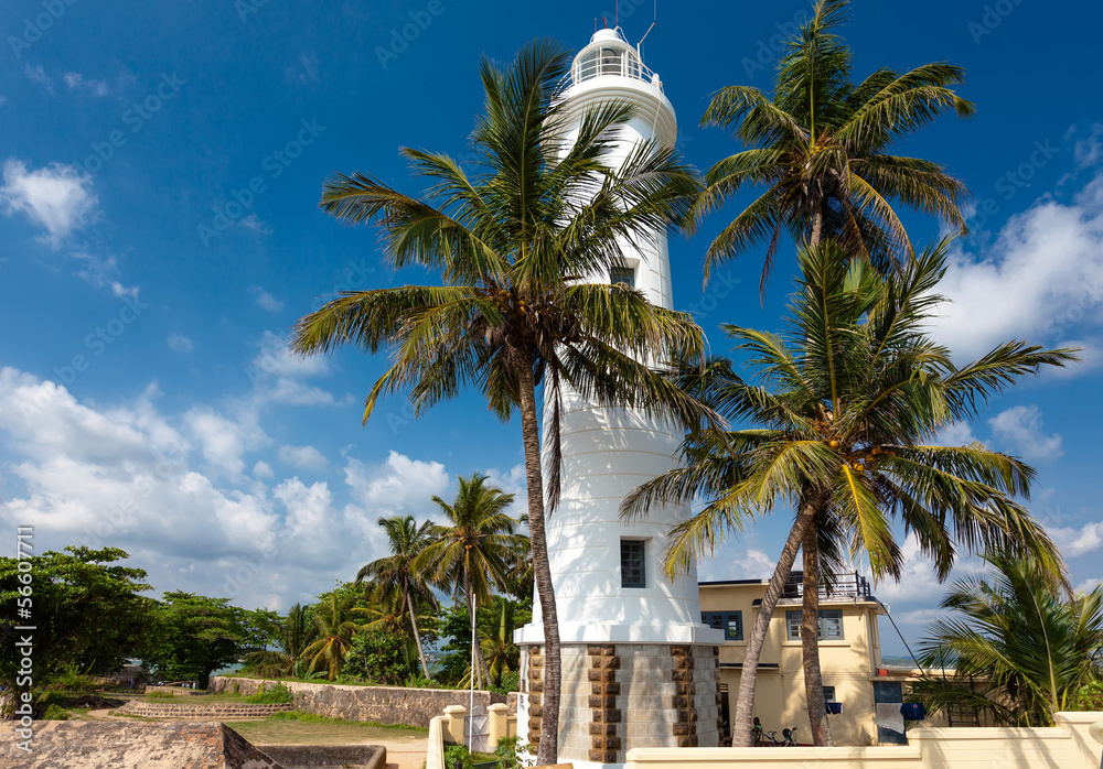 Scenic view at white lighthouse in Galle fort, Sri Lanka during