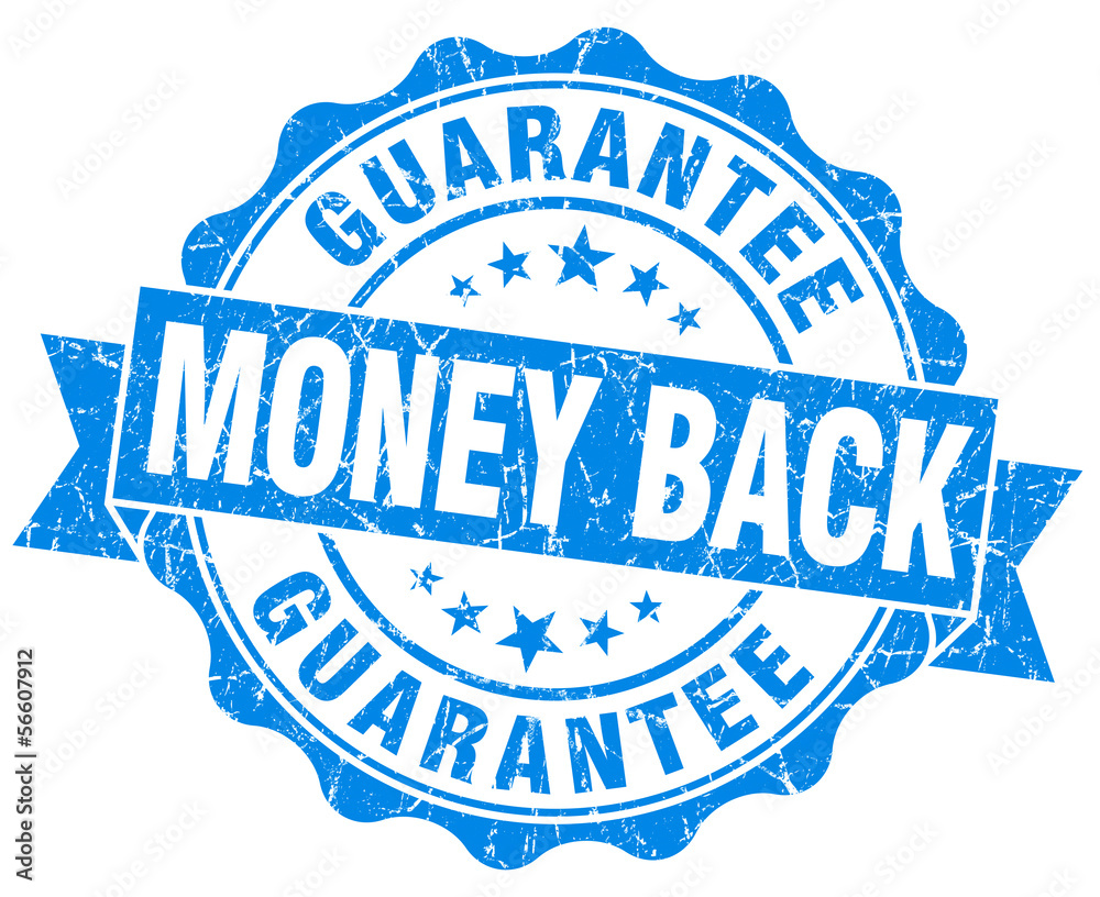 Money back guarantee blue grunge rubber stamp on white Money back guarantee blue grunge rubber stamp on white