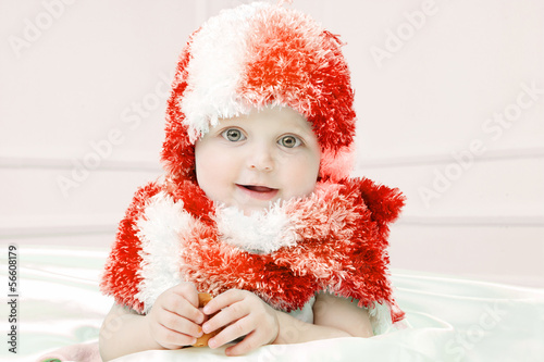 Cute baby at winter background