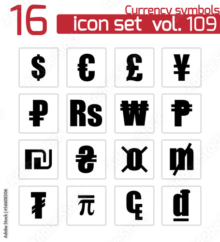 Vector black currency symbols set