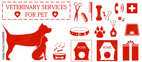 set isolated icon with pet and veterinary services objects