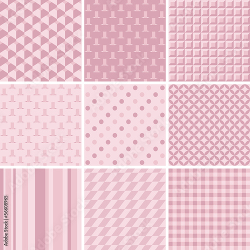 set of 9 pink patterns
