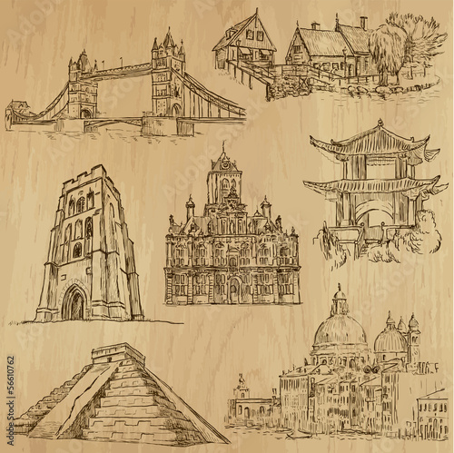 Architecture and places - drawings into vector set 06