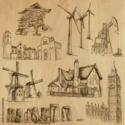 Architecture and places - drawings into vector set 07