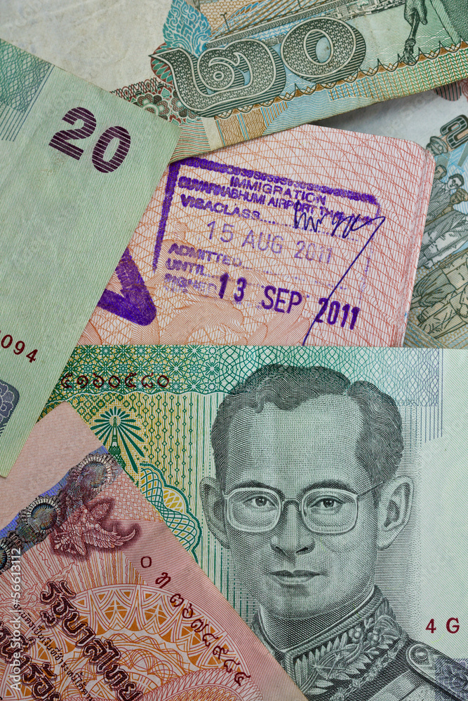 Customs stamp Airport Bangkok and Thai money