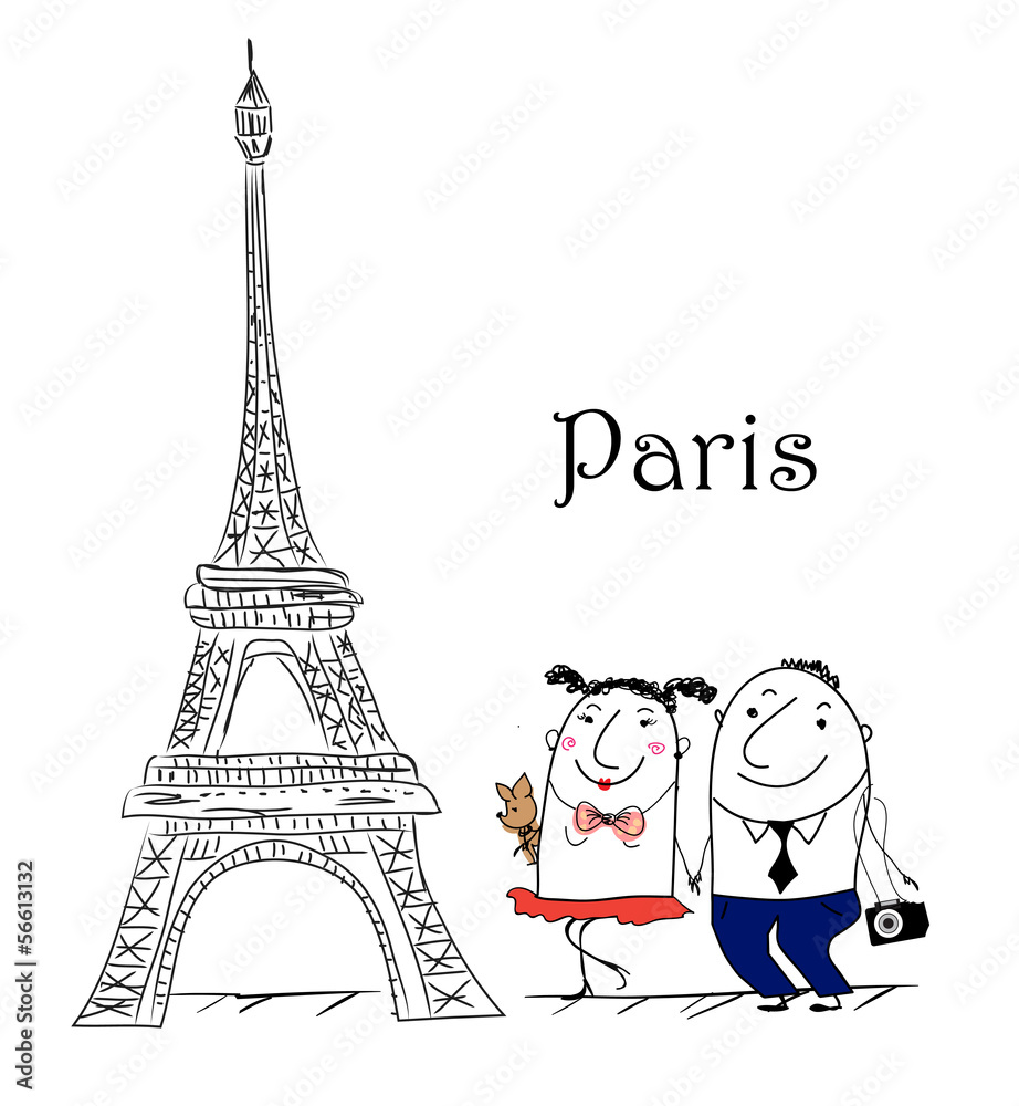 Cartoon Skizze. Paris travel themed. Stock Vector | Adobe Stock