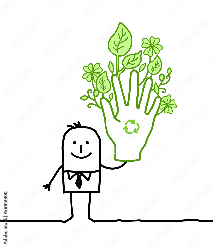 businessman with big green hand