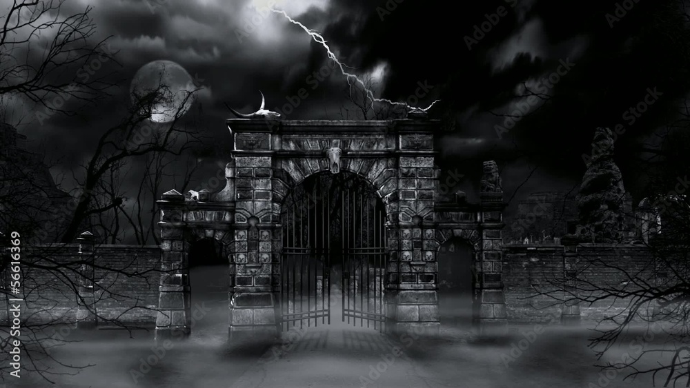 Scary cemetery gate (loop).
