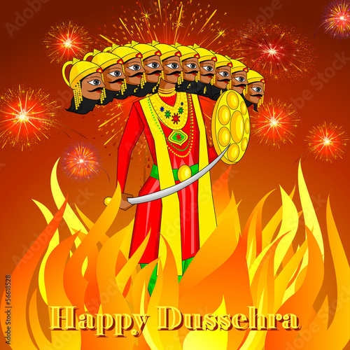 vector illustration of Ravana burning in Dussehre photo