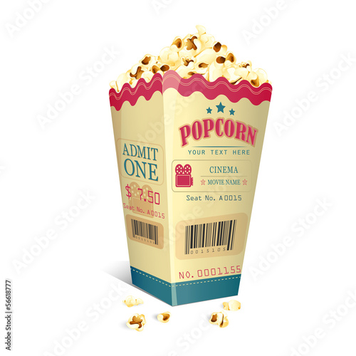 vector illustration of Movie Ticket printed on Popcorn box
