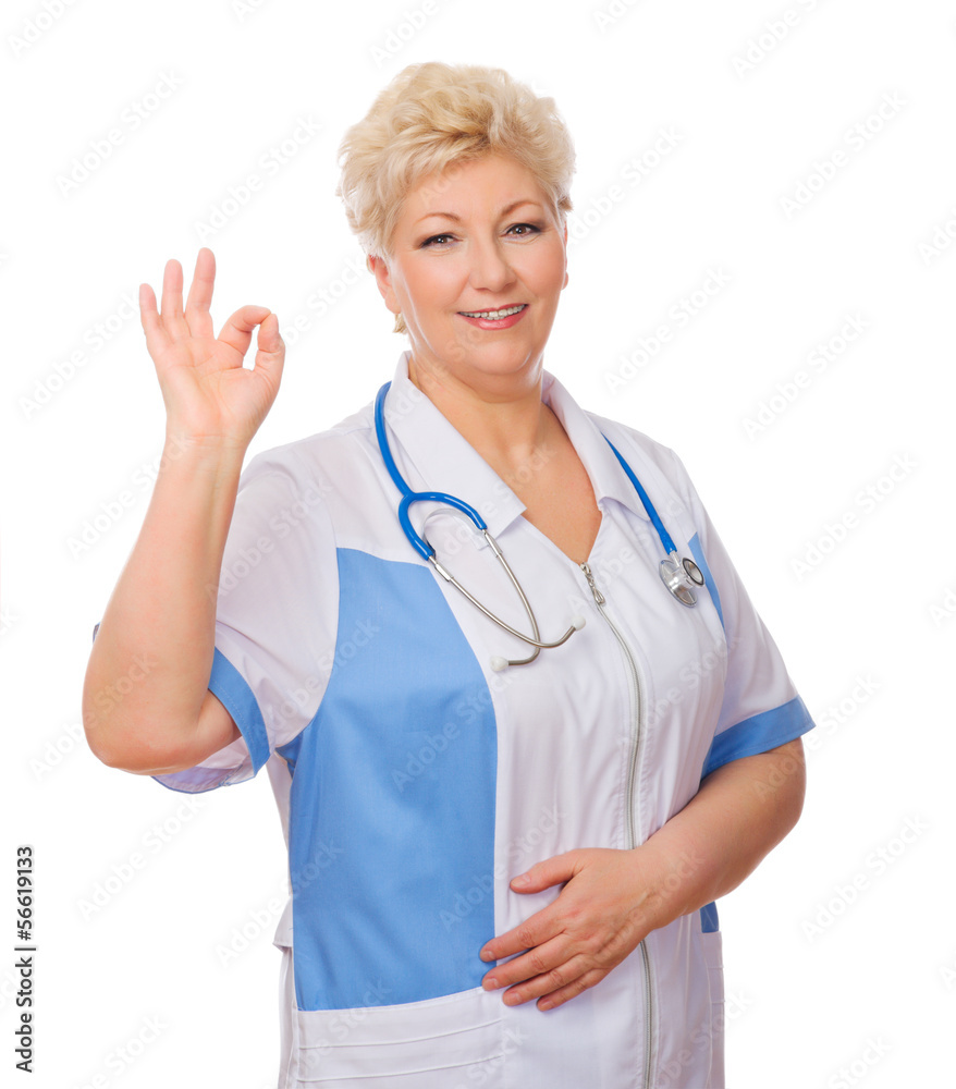 Mature doctor shows ok gesture Mature doctor shows ok gesture