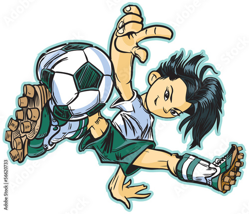 Asian Break Dancing Soccer Girl Vector Clip Art