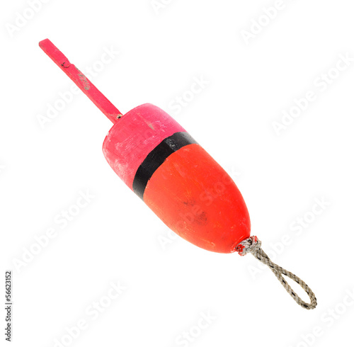 A florescent lobster buoy on a white background photo