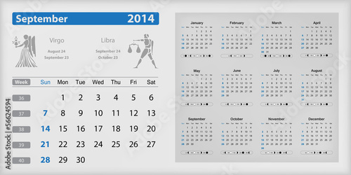 Calendar 2014 - September highlighted