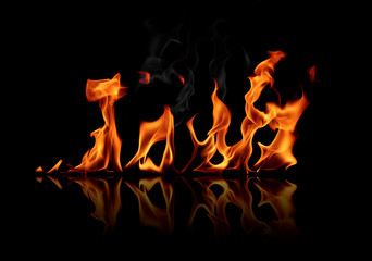 Fire flames on black background
