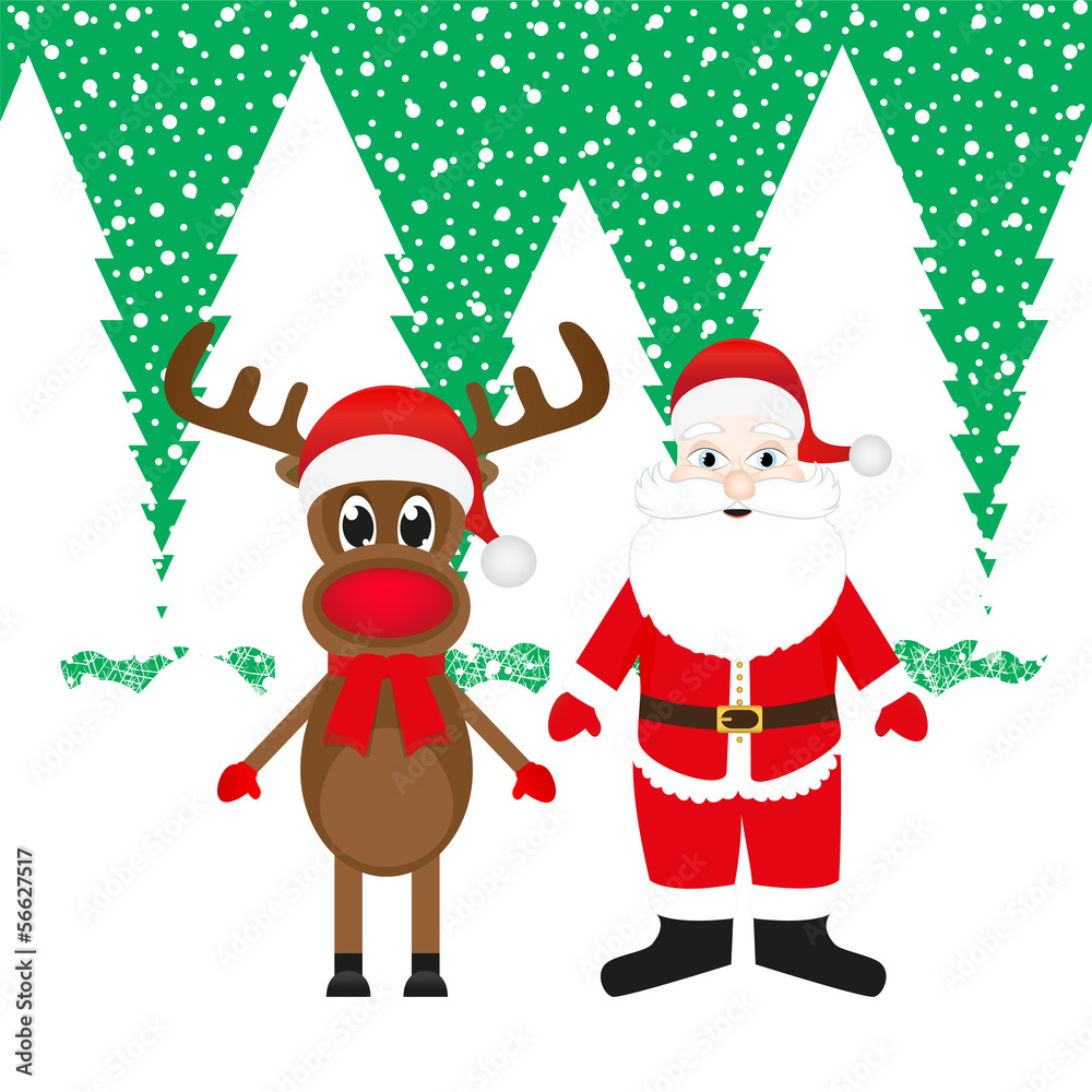 Christmas reindeer and Santa Claus in a snowy forest Christmas reindeer and Santa Claus in a snowy forest