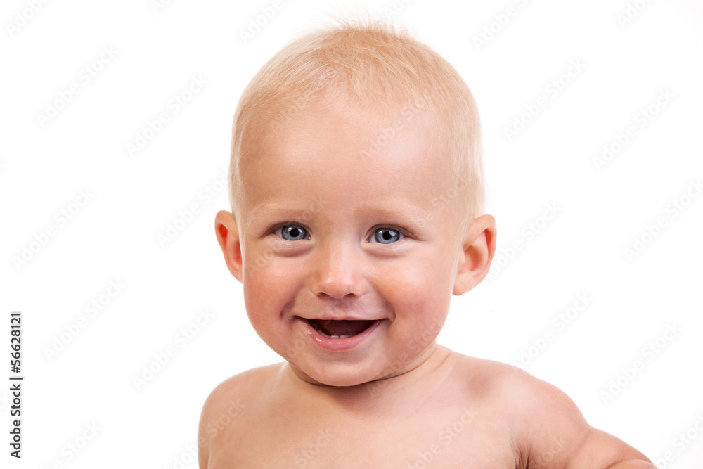 Portrait of a smiling nine-month old boy over white background Portrait of a smiling nine-month old boy over white background
