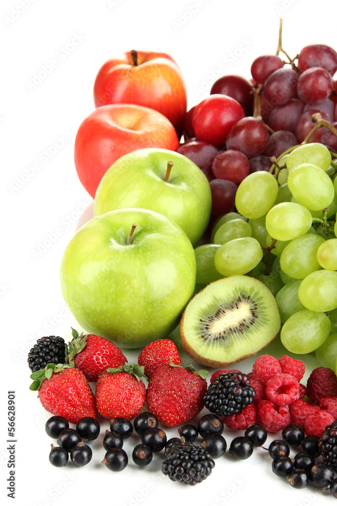 Fresh fruits and berries isolated on white Fresh fruits and berries isolated on white