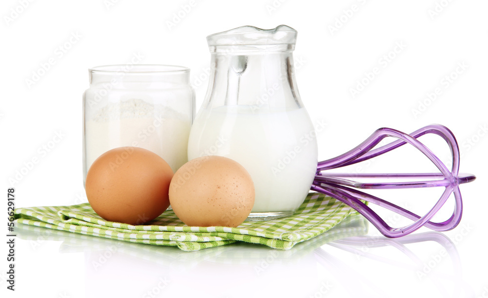 Ingredients for dough isolated on white Ingredients for dough isolated on white