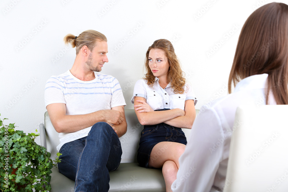 Young couple with problem on reception for family psychologist Young couple with problem on reception for family psychologist