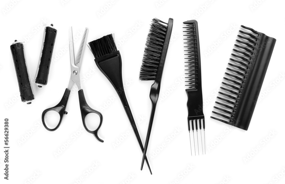 Professional hairdresser tools, isolated on white Professional hairdresser tools, isolated on white