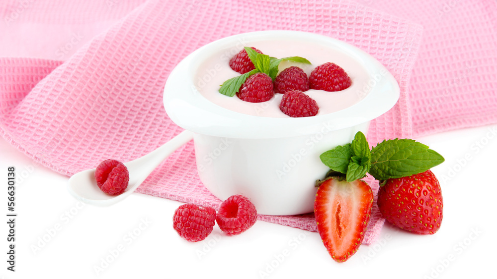 Delicious yogurt with berries isolated on white Delicious yogurt with berries isolated on white