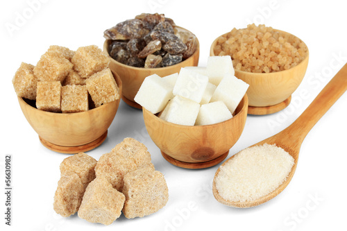 Different types of sugar isolated on white