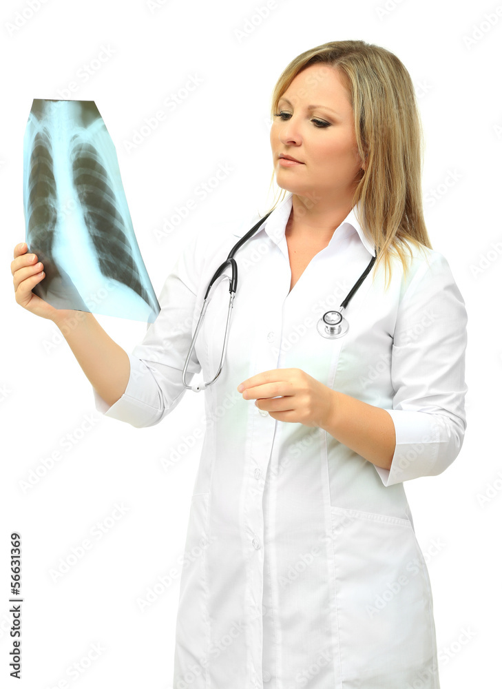 Medical doctor analysing x-ray image isolated on white Medical doctor analysing x-ray image isolated on white