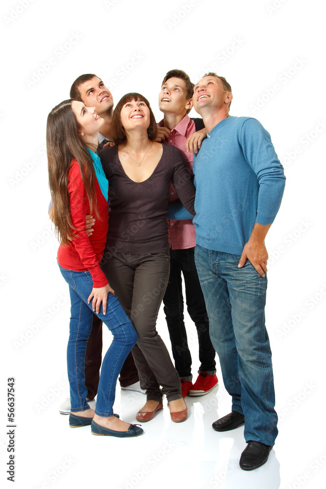Fototapeta premium Happy group of people happy looking up, full length