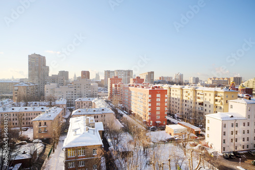 Houses in residential area at sunny winter day in Moscow