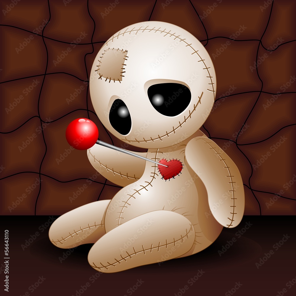 Vettoriale Stock Voodoo Doll Cartoon in Love-Bambola Voodoo Amore e Cuore
