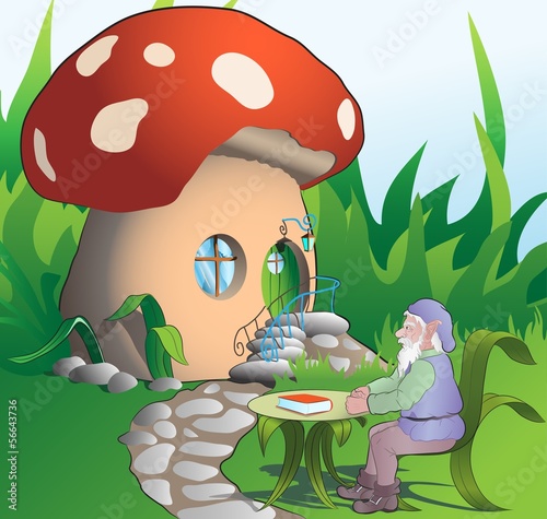 old elf staying in front of his house