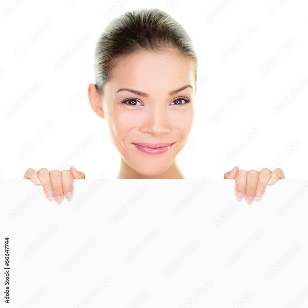 Asian chinese beauty woman holding sign showing Asian chinese beauty woman holding sign showing