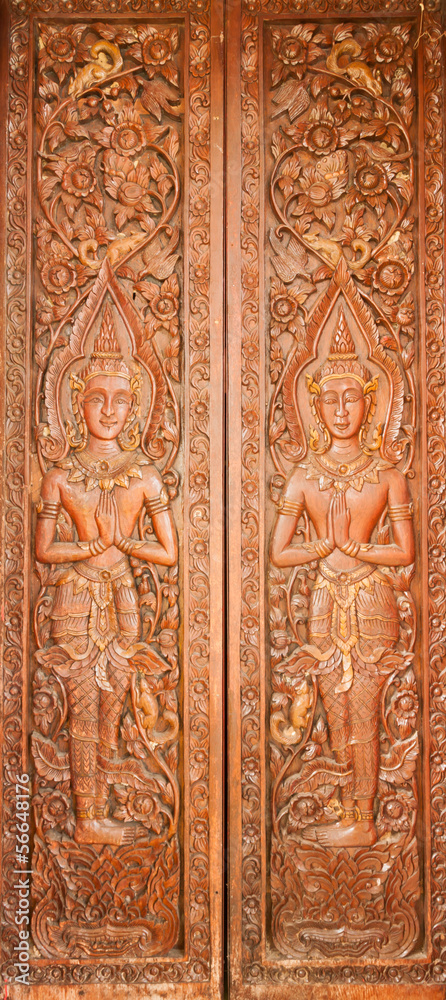 Traditional Thai Style Carving on the Door