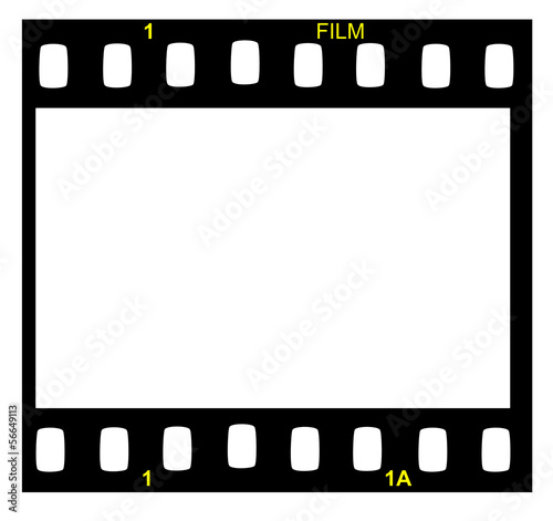 Black film strip with small words.