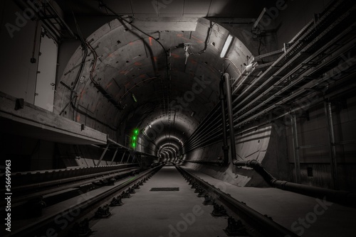 Underground tunnel with railroad track