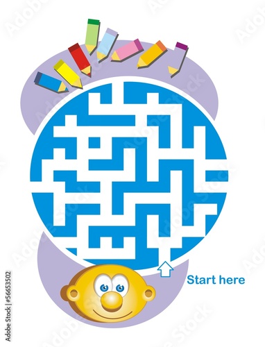 Maze game: child and pencils