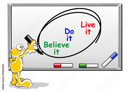 Believe, do, live it - motivational concept on whiteboard