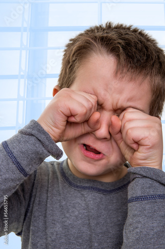 Kid Crying with Hands on his Face