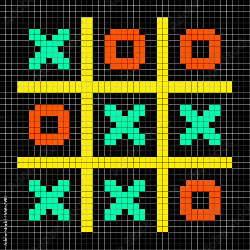 8-bit Pixel Art Noughts and Crosses - Stalemate Game