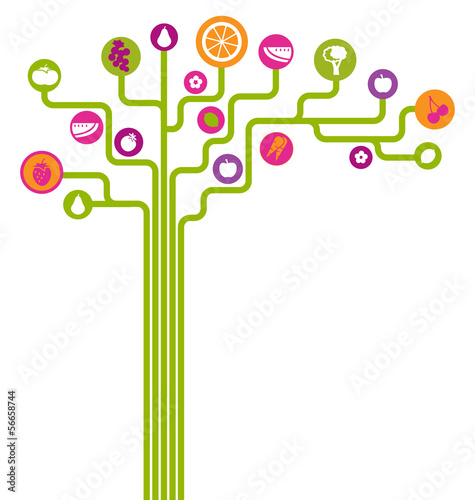 vector abstract tree with fruits and vegetables
