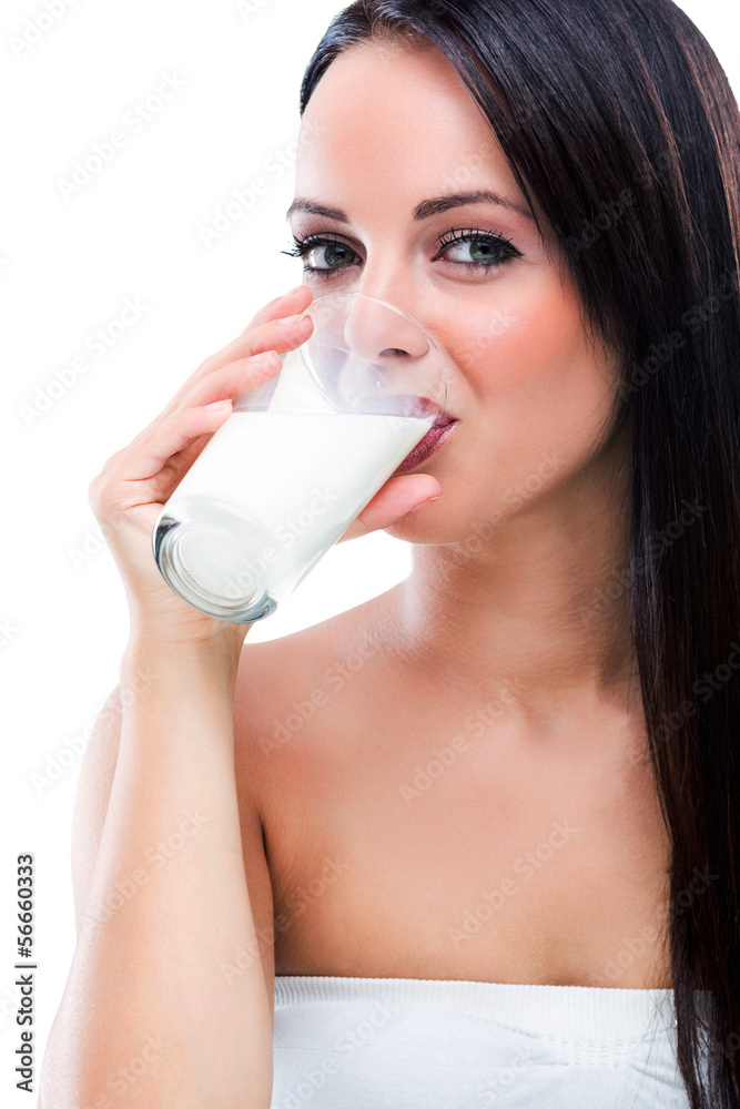 Beautiful woman drinking milk cocktail Beautiful woman drinking milk cocktail