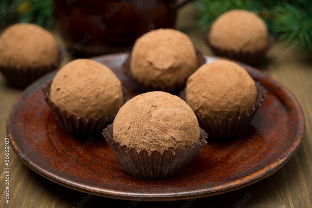 Fototapeta premium chocolate truffles on the plate