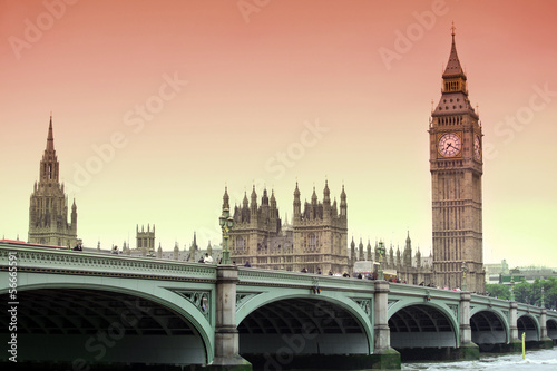 Famous sunset view at Big Ben, London gothic architecture, UK