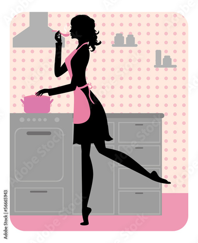 Silhouette of beautiful girl cooking