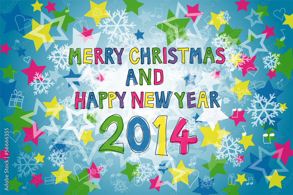 Colorful Merry Christmas and Happy New Year 2014 vector