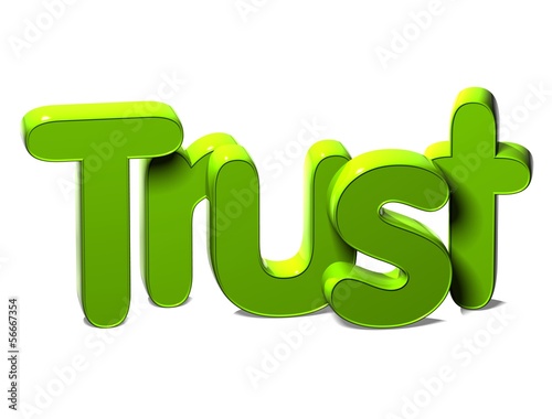 3D Green Word Trust on white background photo