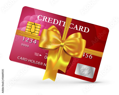 Credit or debit card design with yellow ribbon and bow