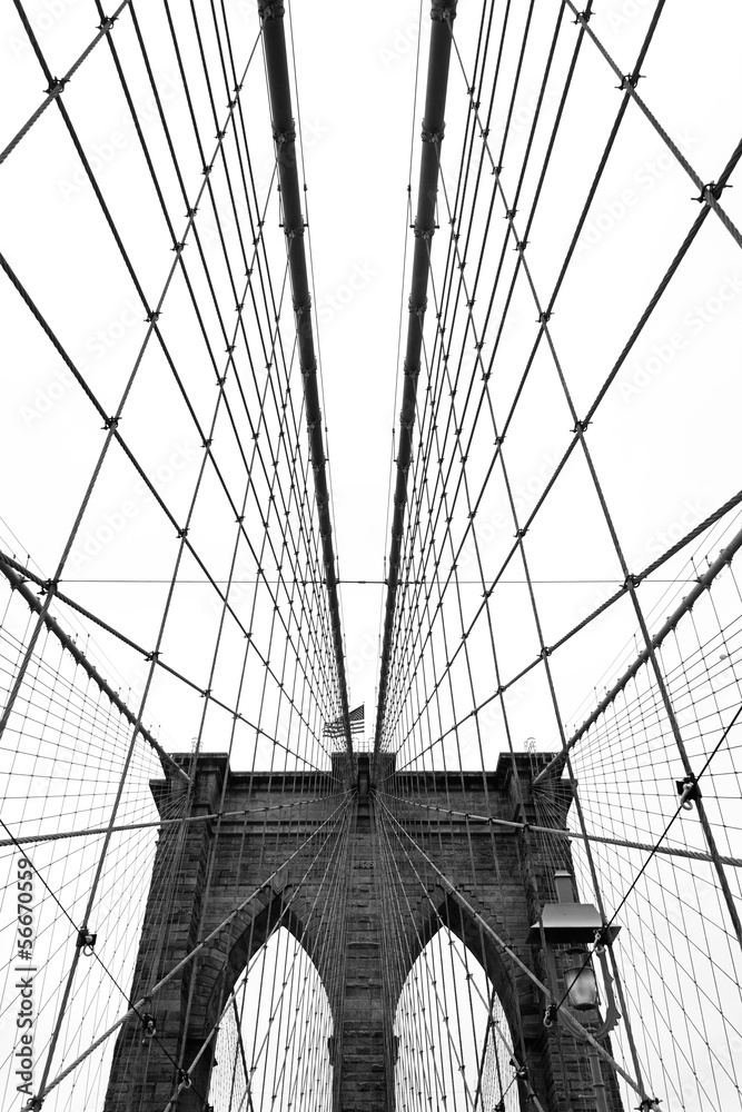 Brooklyn Bridge, Black and White - obrazy, fototapety, plakaty 